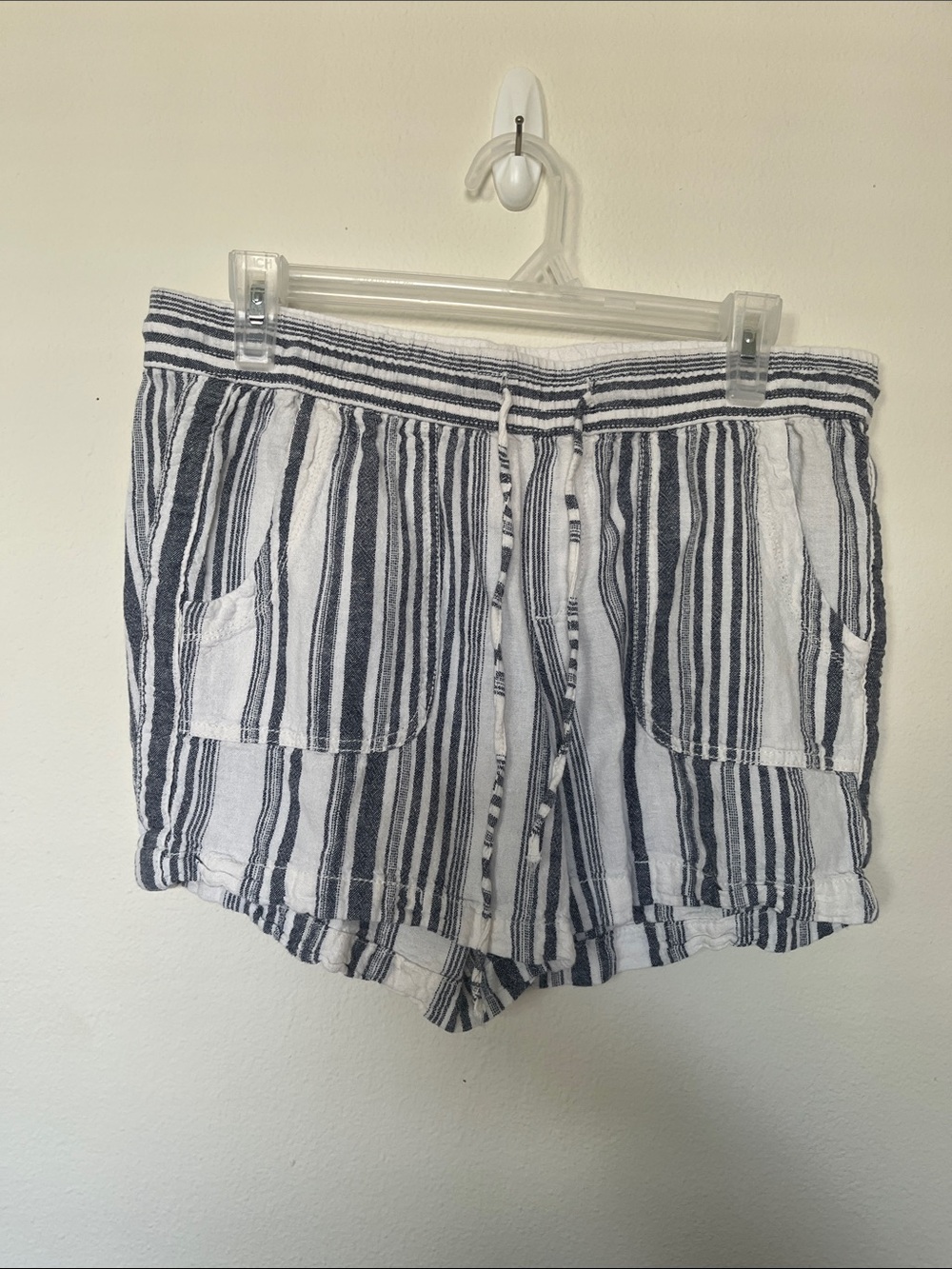 Faded Glory White & Navy Striped Drawstring Shorts